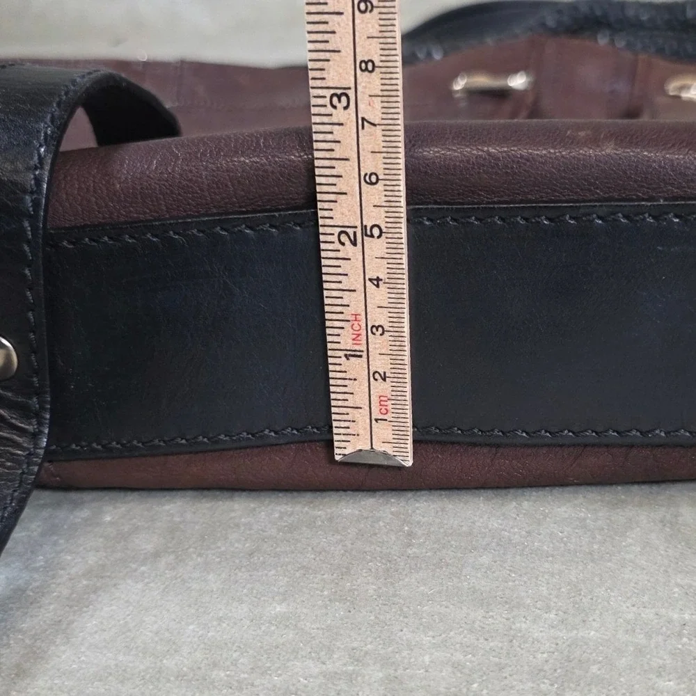 Gryson Joy Brown Black Leather Satchel Bag Made in Italy Moto Cargo Large